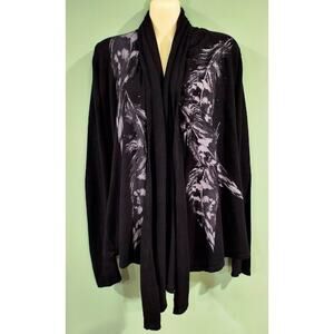 Romeo & Juliet Couture‎ Cardigan with Feather Graphics,  Blk & Gray, Sz S